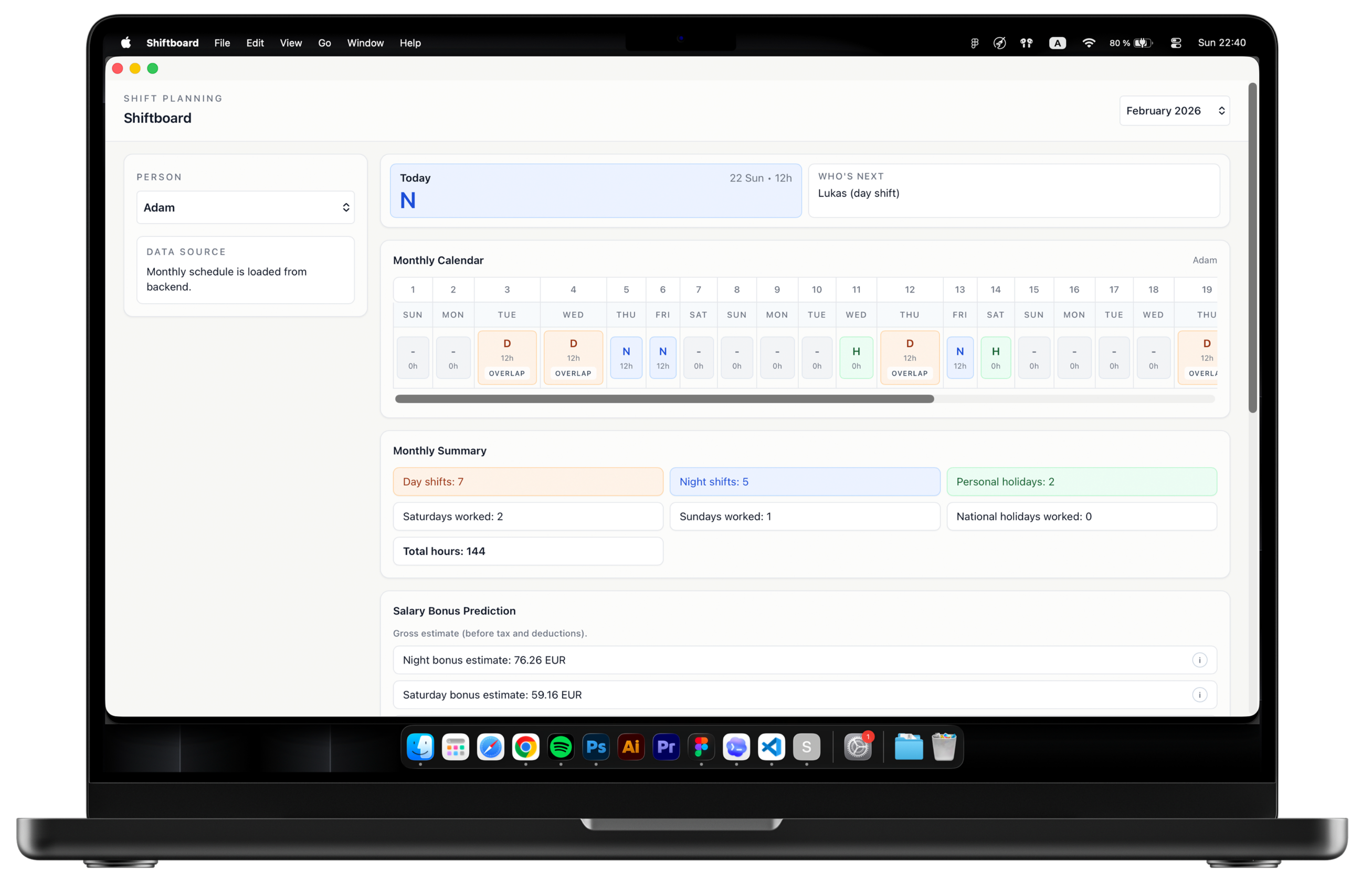 Shiftboard desktop dashboard