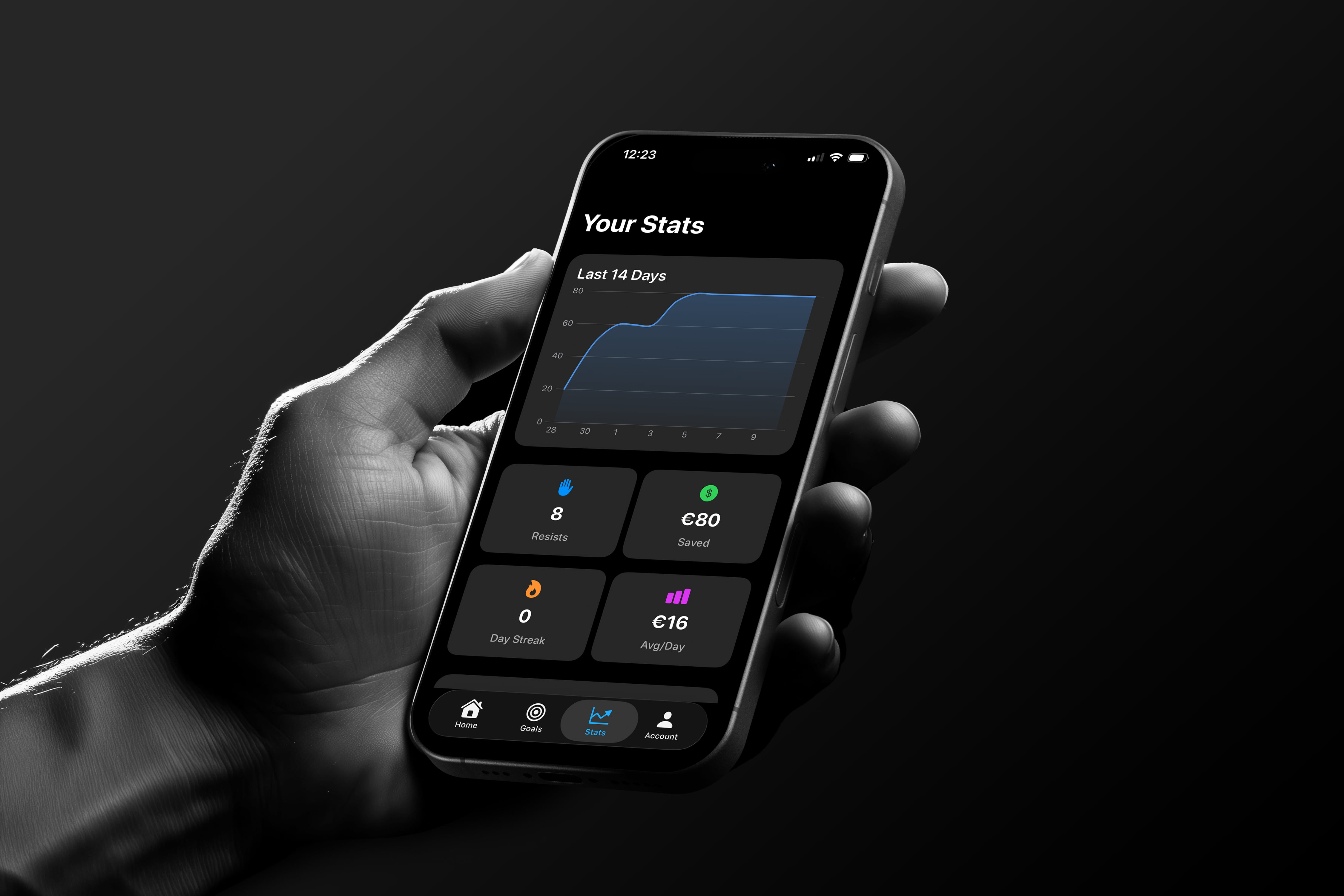 NotSpent mobile finance interface on a phone